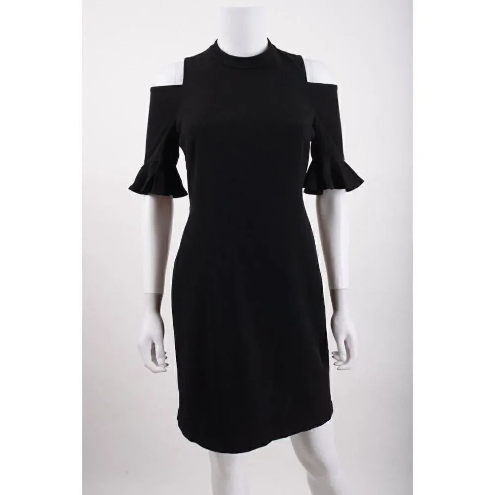 Rebecca Taylor Womens Cold Shoulder Dress Ruffle Sz 4 Black Cocktail Party